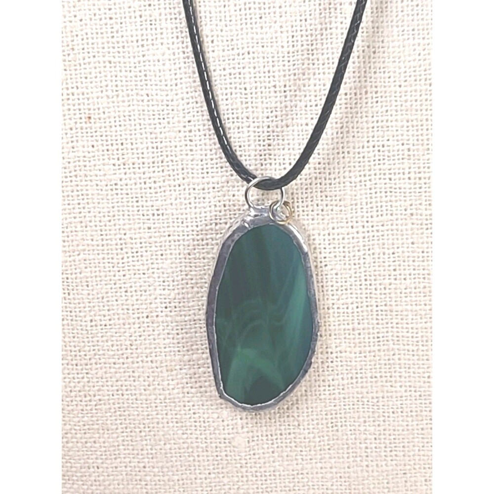 Vintage Glass Green Sea Glass  Sterling Silver  Dangle Pendant Handmade